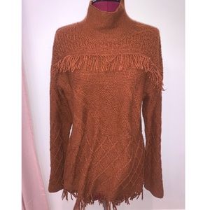 Burnt Orange Fringe Turtleneck Sweater